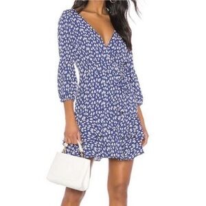 Likely Floral Faux Wrap Ruffle Casimira Mini Length Dress Blue and White Size 4